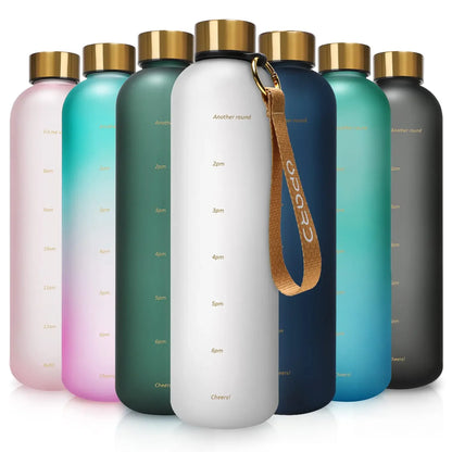 New 1L Water Bottle with Time Stamp BPA Free Reusable Fitness Sports