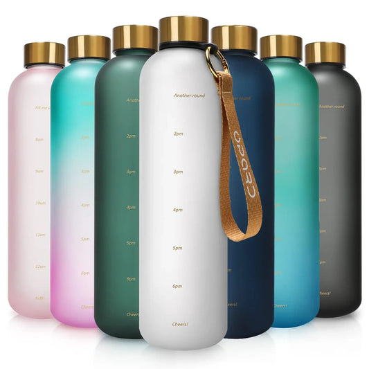 New 1L Water Bottle with Time Stamp BPA Free Reusable Fitness Sports