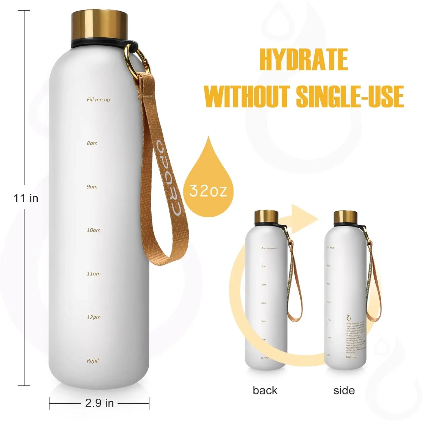 New 1L Water Bottle with Time Stamp BPA Free Reusable Fitness Sports