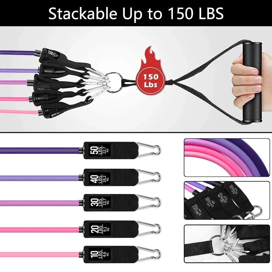 Fitness Resistance Bands Set Yoga 5 Tube Workout Bands Home Exercise