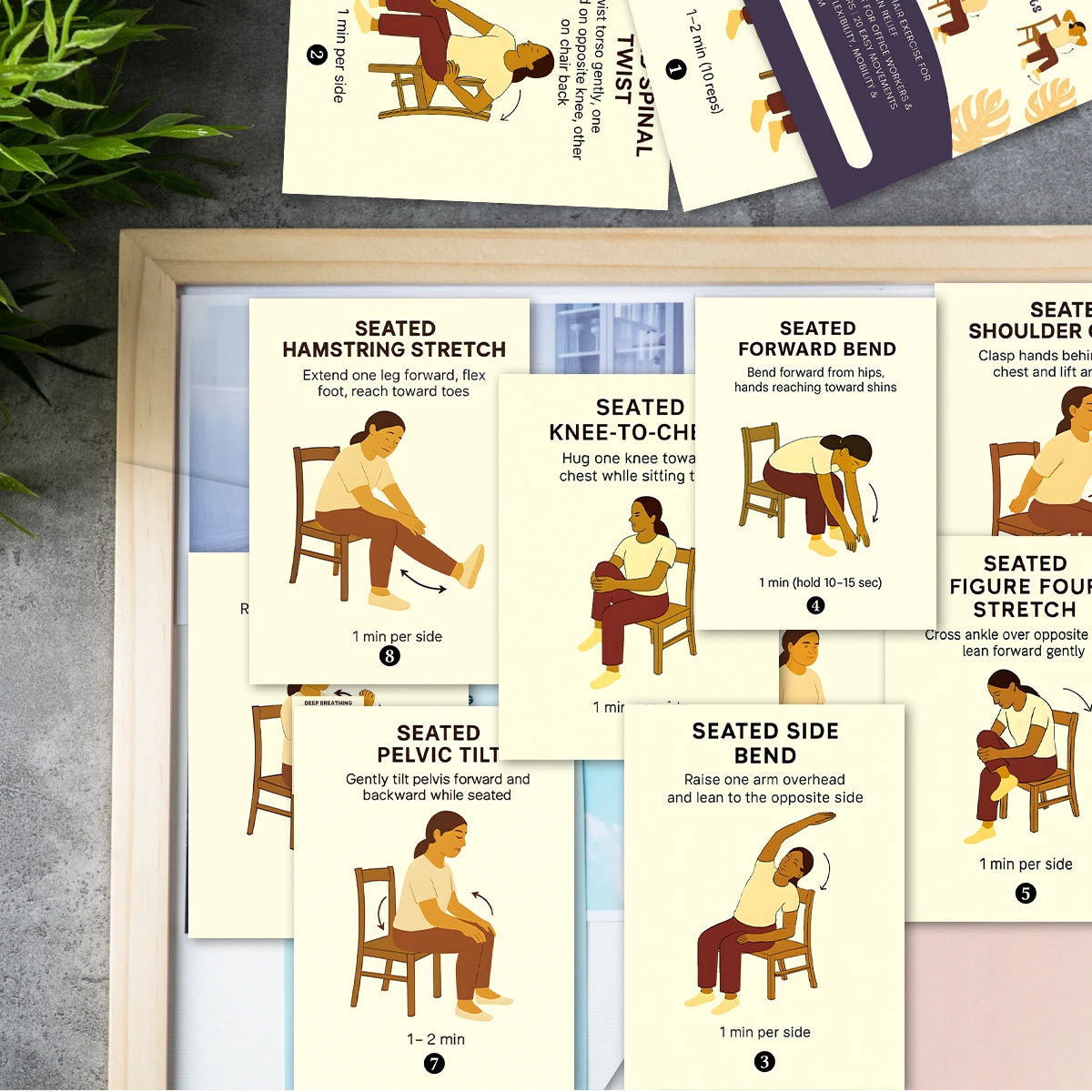 21pcs Seated Yoga Cards,Easy Chair Movements Poses Illustrated