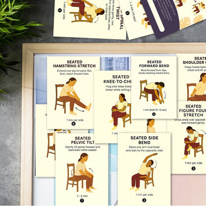 21pcs Seated Yoga Cards,Easy Chair Movements Poses Illustrated