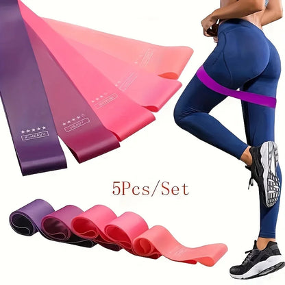 5-Piece Color Resistance Band Set - Portable Elastic Fitness Bands for