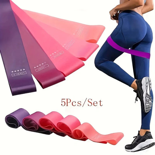 5-Piece Color Resistance Band Set - Portable Elastic Fitness Bands for