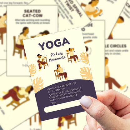 21pcs Seated Yoga Cards,Easy Chair Movements Poses Illustrated
