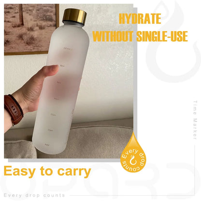 New 1L Water Bottle with Time Stamp BPA Free Reusable Fitness Sports
