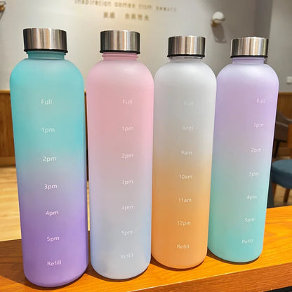 New 1L Water Bottle with Time Stamp BPA Free Reusable Fitness Sports
